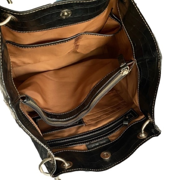 NINE WEST Faux Crocodile Patent Leather Shoulder Bag w/Matching Wristlet, Black - Picture 5 of 16